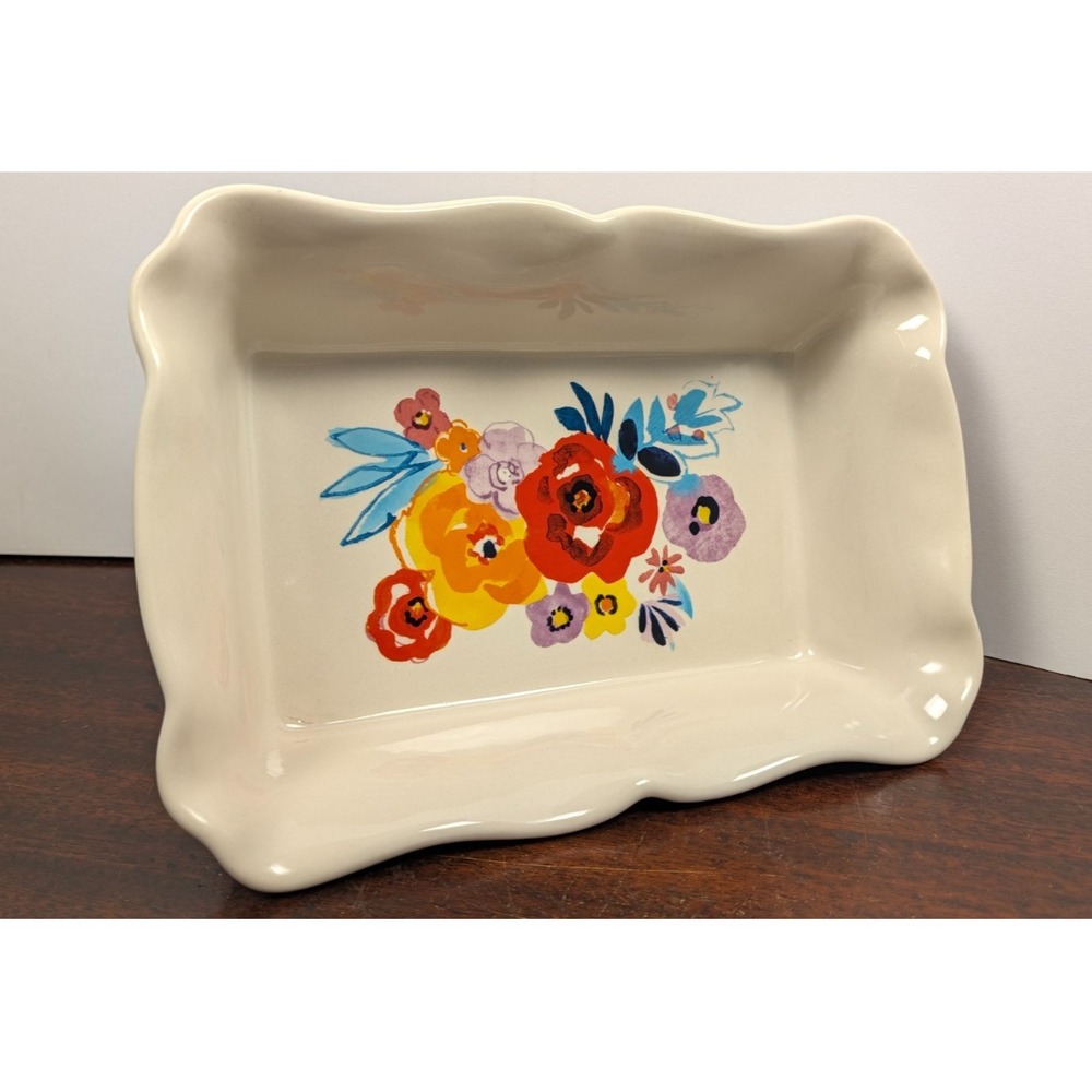 Pioneer Woman Flea Market Floral Ceramic Baker 12x8 Scalloped 2.3 Qt Casserole